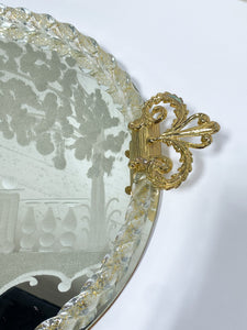 Vintage Murano Reverse Etched Mirror Vanity Tray