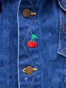 Vintage Wrangler Denim Jacket with Butterflies and Cherries - As Found