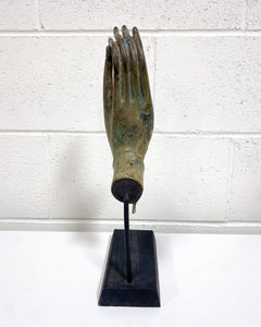 Vintage Bronze Hand Sculpture on Wooden Stand