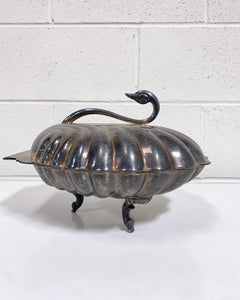 Vintage Silver Plated Hinged Swan Clamshell Serving Dish