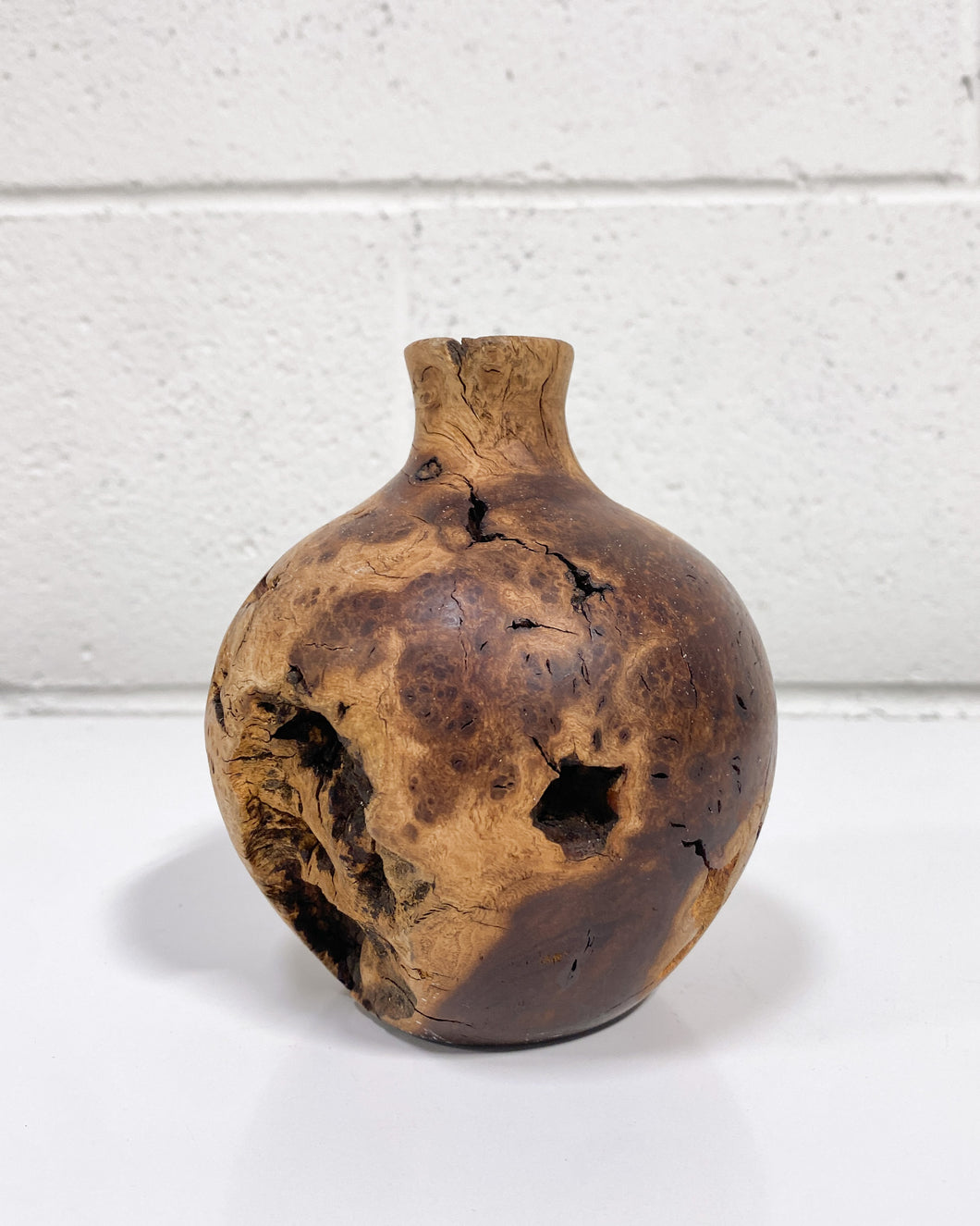 Vintage Acacia Burl Wood Vase