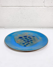 Load image into Gallery viewer, Vintage Turquoise and Gold Enamel Plate with Grape Motif
