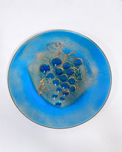 Load image into Gallery viewer, Vintage Turquoise and Gold Enamel Plate with Grape Motif
