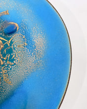 Load image into Gallery viewer, Vintage Turquoise and Gold Enamel Plate with Grape Motif
