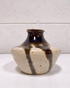 Vintage Glazed Ceramic Short Vase