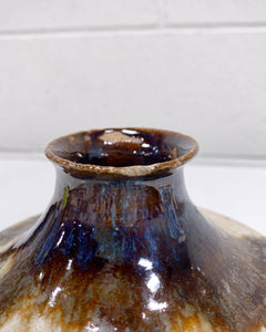 Vintage Glazed Ceramic Short Vase