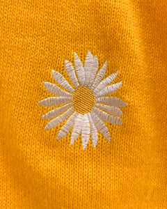Bright Yellow Orange Cardigan with Flowers (L)