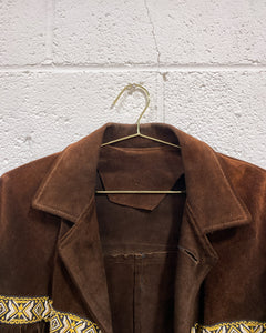 Vintage Chocolate Brown Western Suede Jacket with Fringe- As Found