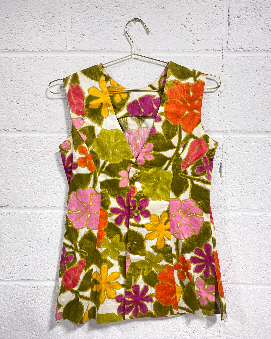 Vintage Tropical Floral Sleeveless Blouse