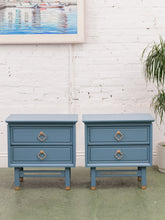 Load image into Gallery viewer, Blue Hollywood Regency Nightstands
