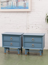 Load image into Gallery viewer, Blue Hollywood Regency Nightstands
