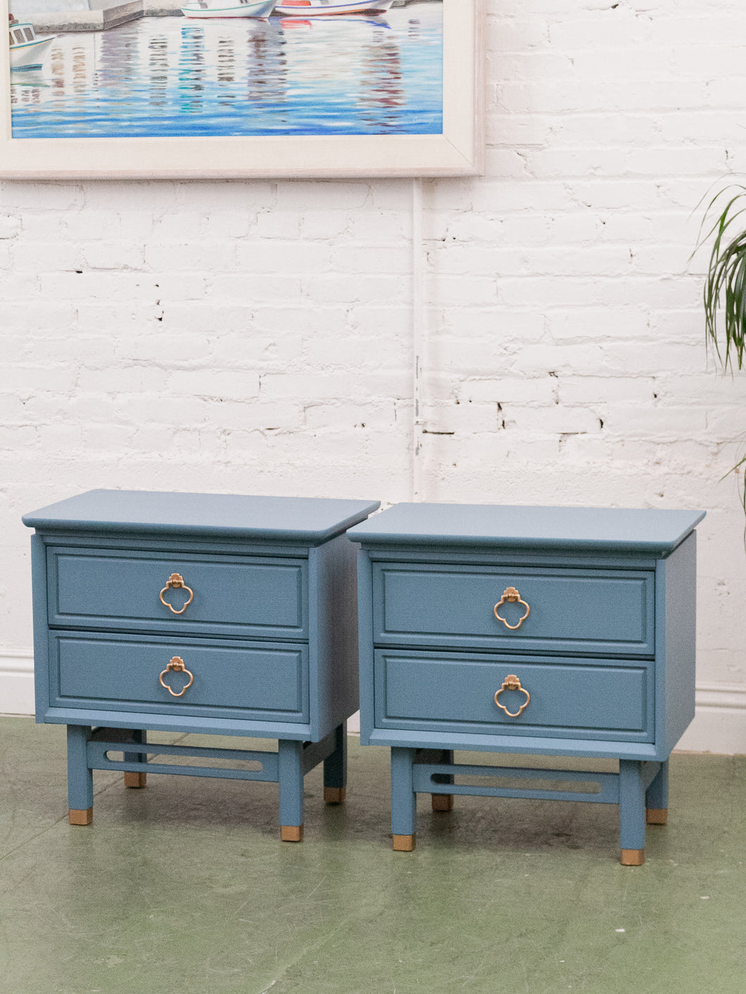 Blue Hollywood Regency Nightstands