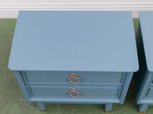 Load image into Gallery viewer, Blue Hollywood Regency Nightstands
