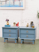 Load image into Gallery viewer, Blue Hollywood Regency Nightstands
