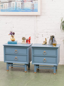 Blue Hollywood Regency Nightstands