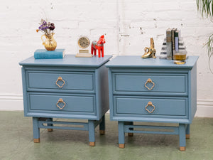 Blue Hollywood Regency Nightstands