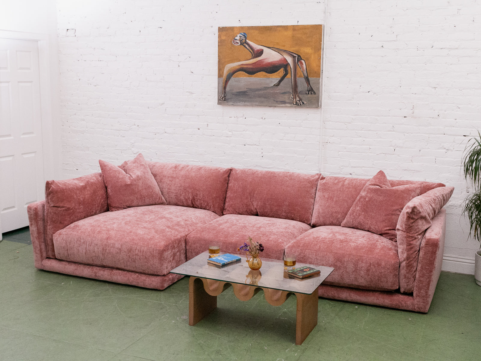 Hansel Modular Sofa with Cuddle Chaise in Bianca Rosewood – Sunbeam Vintage