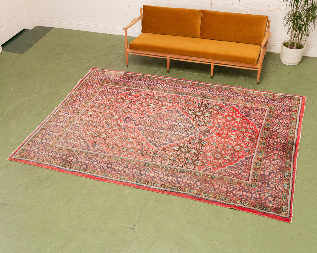 Vintage Persian Rug in Red, Blues and Greens