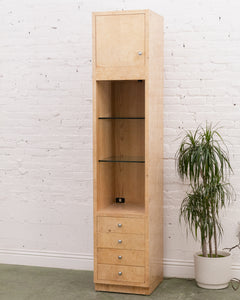 Birds Eye Maple Narrow Display Cabinet with Drawers