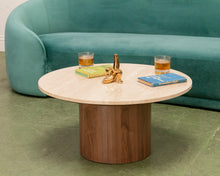 Load image into Gallery viewer, Travertine Walnut Base Coffee Table
