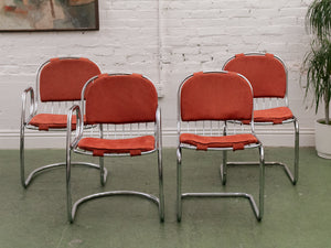 1970’s Burnt Orange Chrome Chairs x4