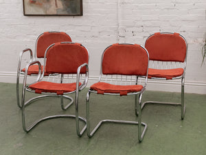 1970’s Burnt Orange Chrome Chairs x4