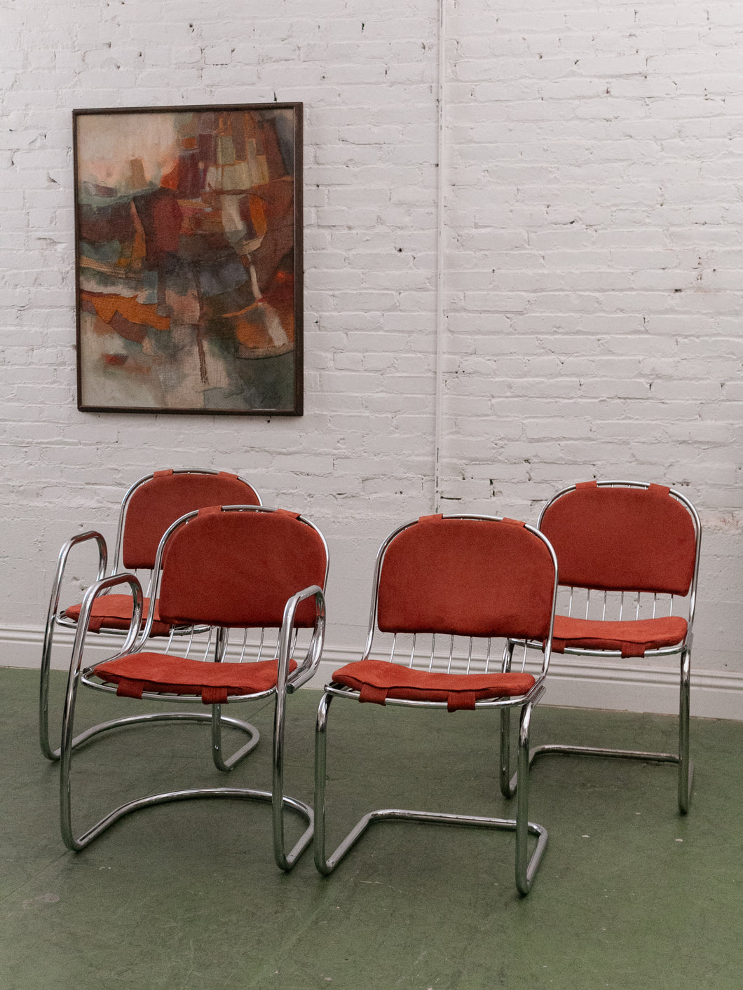 1970’s Burnt Orange Chrome Chairs x4