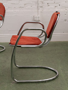 1970’s Burnt Orange Chrome Chairs x4