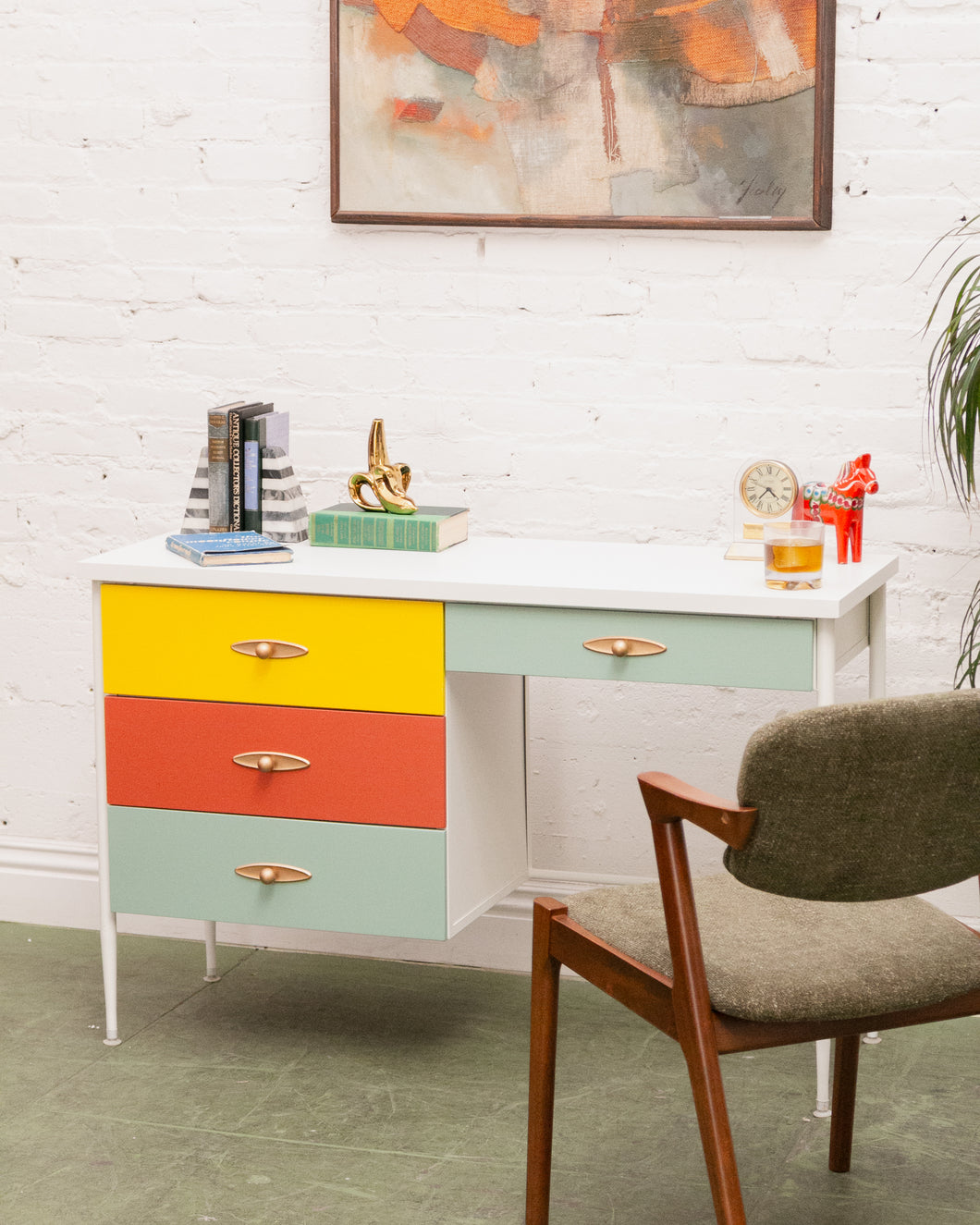 Multi Color Desk (Teal Right Drawer)