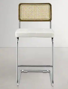 Rattan stool with white vinyl seat