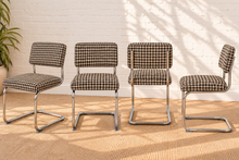 Load image into Gallery viewer, 70s Style Chrome Cantilever Dining Chair in Brown Houndstooth Chenille
