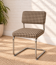 Load image into Gallery viewer, 70s Style Chrome Cantilever Dining Chair in Brown Houndstooth Chenille
