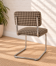 Load image into Gallery viewer, 70s Style Chrome Cantilever Dining Chair in Brown Houndstooth Chenille
