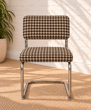 Load image into Gallery viewer, 70s Style Chrome Cantilever Dining Chair in Brown Houndstooth Chenille
