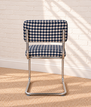 Load image into Gallery viewer, 70s Style Chrome Cantilever Dining Chair in Navy Houndstooth Chenille
