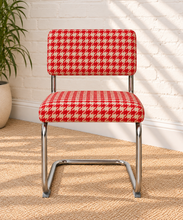Load image into Gallery viewer, 70s Style Chrome Cantilever Dining Chair in Red Houndstooth Chenille
