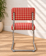 Load image into Gallery viewer, 70s Style Chrome Cantilever Dining Chair in Red Houndstooth Chenille
