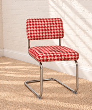 Load image into Gallery viewer, 70s Style Chrome Cantilever Dining Chair in Red Houndstooth Chenille
