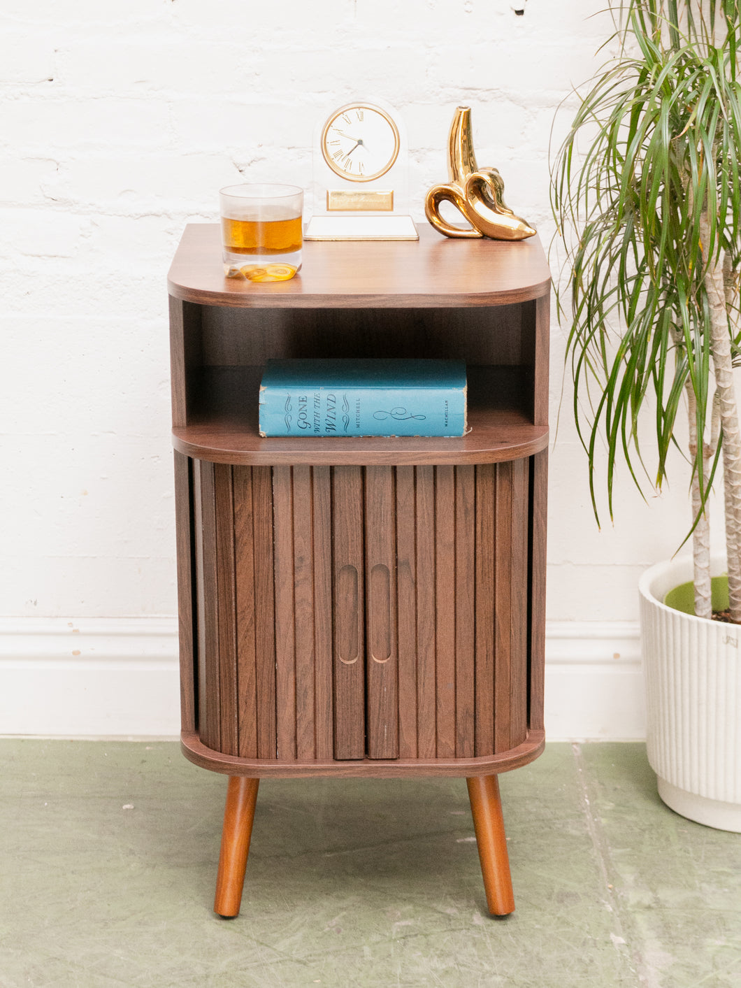 Single Two Tier Tambour Door End Table/Nightstand