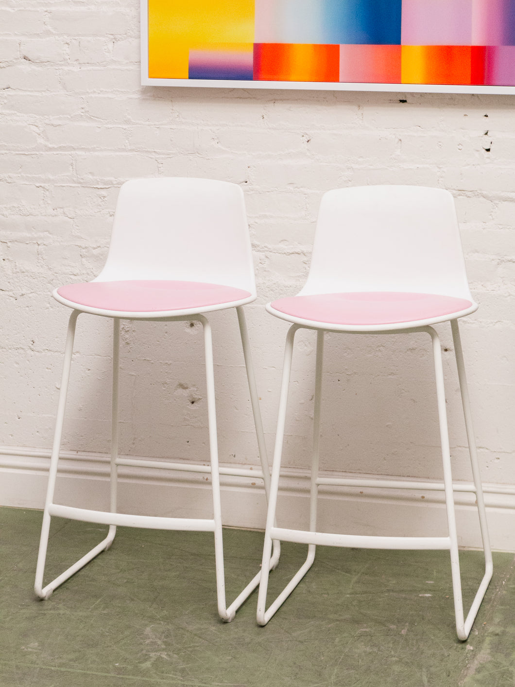 Steelcase Pink and White Bar Stools