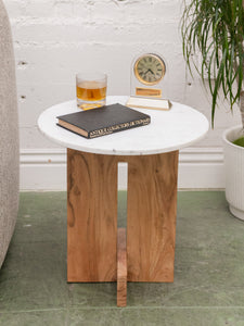 Oak and Marble Side Table