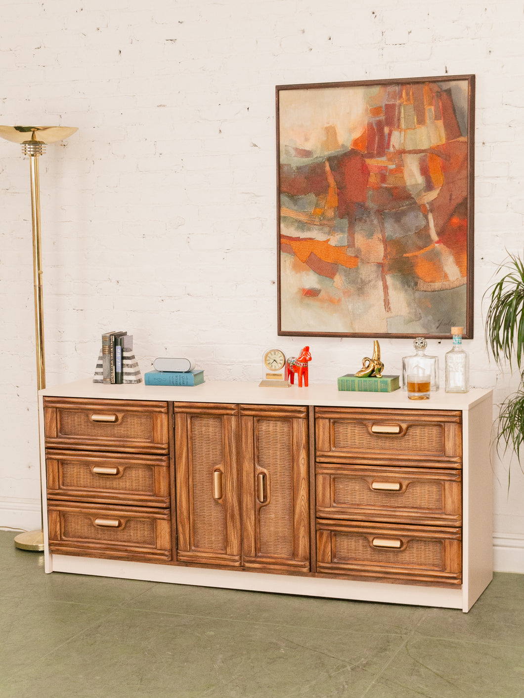 Cream and Rattan Vintage Credenza