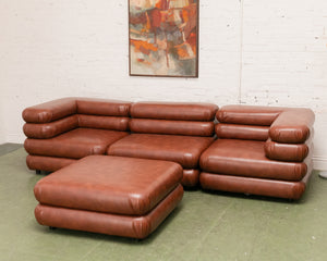 Elodie 4 Piece Modular Sectional in Saddle Brown Leather