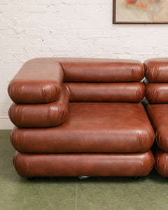 Elodie 4 Piece Modular Sectional in Saddle Brown Leather