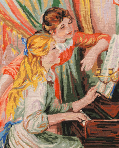 Vintage Needlepoint Picture Renoir Girls at the Piano