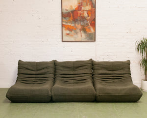 Slouchy 70's Style 3 Seat Sectional in Green