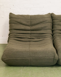 Slouchy 70's Style 3 Seat Sectional in Green