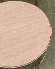 Load image into Gallery viewer, Traventine and Embossed Gold Round Table
