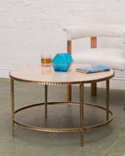 Load image into Gallery viewer, Traventine and Embossed Gold Round Table
