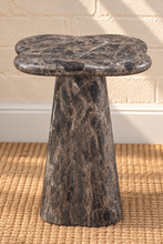 Load image into Gallery viewer, Ivy sculptural concrete side table in Cinder Marble with organic top and tapered pedestal base
